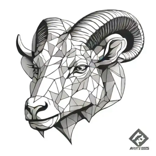 Aries in half realistic and half geometric style tattoo design idea