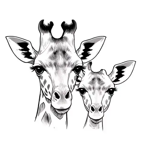 adult and baby giraffe head tattoo design idea