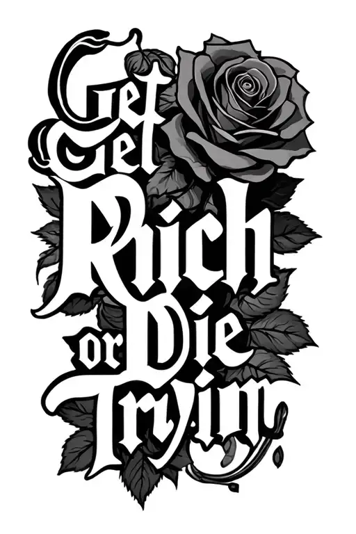 "Get rich or die tryin" roses money tattoo design idea