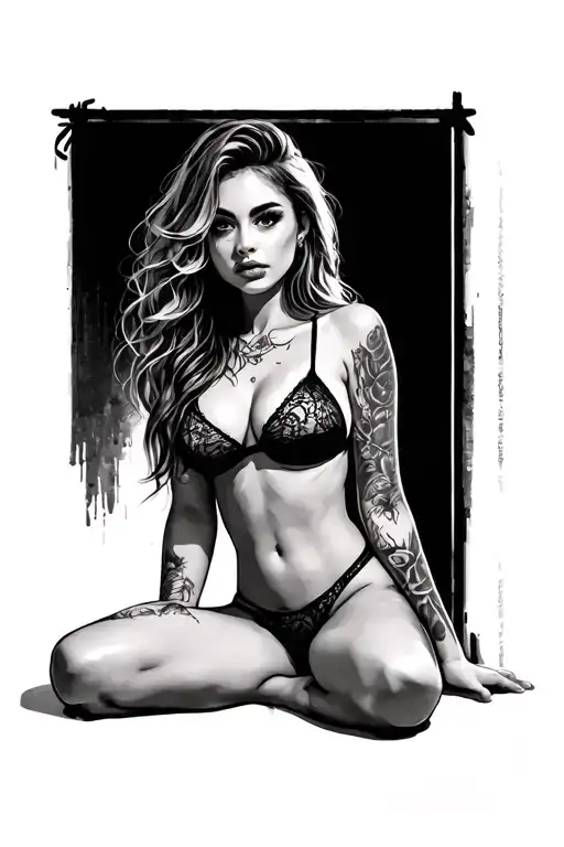 sexy girl sitting with thong tattoo design idea
