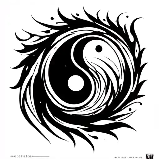 neo‑tribal hand tattoo design, left hand, palm down, black ink only, bold flowing lines, yin concept, white background tattoo design idea