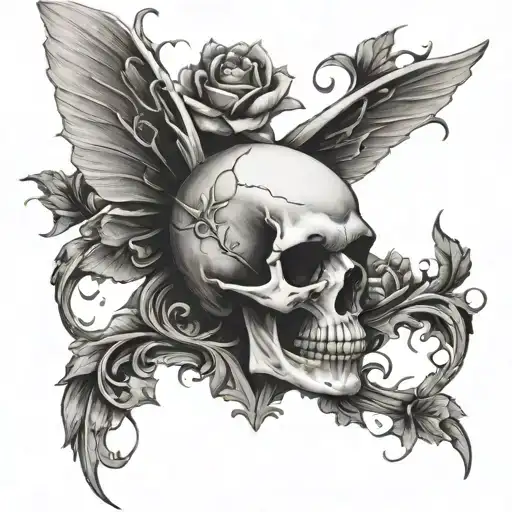 skull with fairy wings tattoo design idea