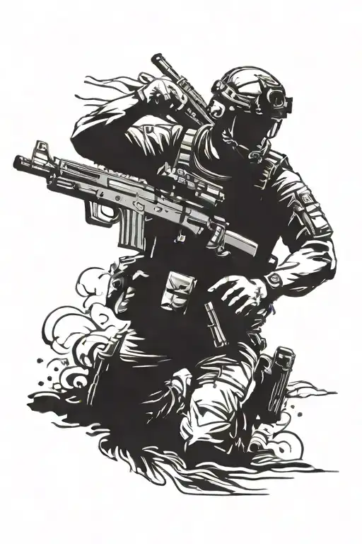special forces soldier holding a gun tattoo design idea