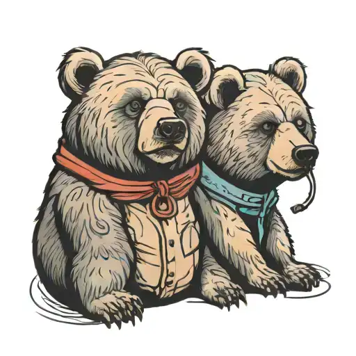 There are three bears on the tattoo. The first bear is cartoonish, plush, soft, kind, cozy. The second bear is realistic, angry. tattoo design idea