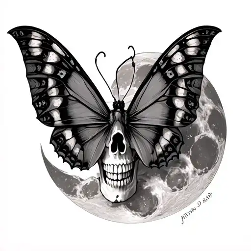 lunar moth and skull tattoo design idea
