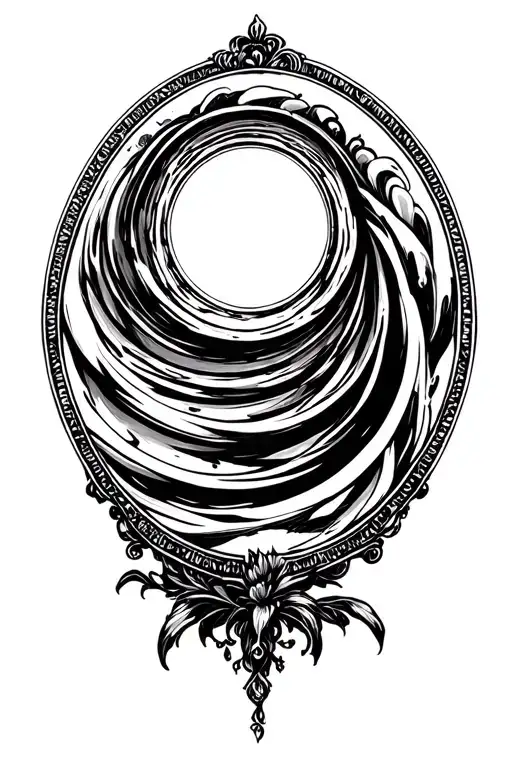 An oval mirror au contours simple with a separate vortex inside tattoo design idea