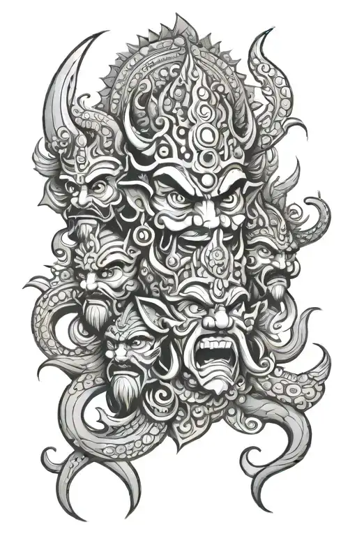 ravana ten heads tattoo design idea