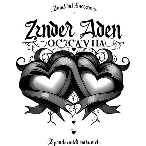 "Zander Aden Octavia " hearts intertwined with ribbon  tattoo design idea