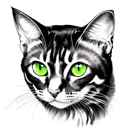 Black Cat Green Eyes tattoo design idea