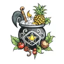 witch cauldron pineapple cherries coconut tattoo design idea