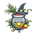 witch cauldron pineapple cherries coconut tattoo design idea