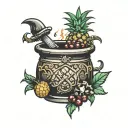 witch cauldron pineapple cherries coconut tattoo design idea