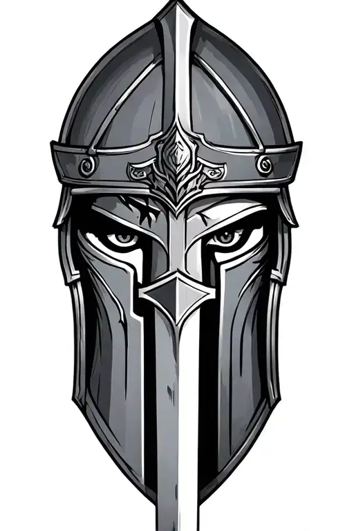 spartan helment,scar on the eye,sword,shield and spear tattoo design idea