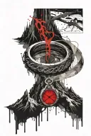 the one ring with the elvish letter visible and the mount doom in the background tattoo design idea