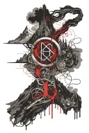 the one ring with the elvish letter visible and the mount doom in the background tattoo design idea