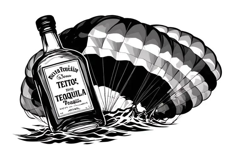 tequila bottle parasailing tattoo design idea
