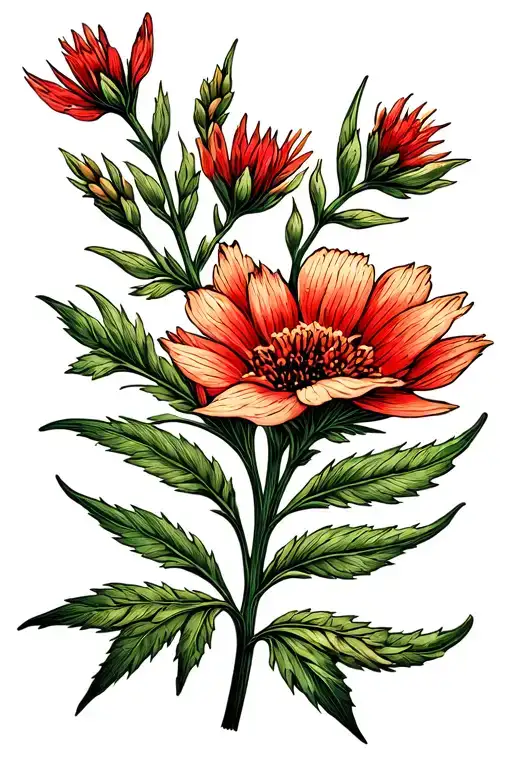Indian paintbrush flower with leaves and greenery  tattoo design idea