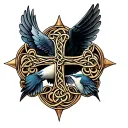 swallow bird outstretched wings Celtic cross tattoo design idea