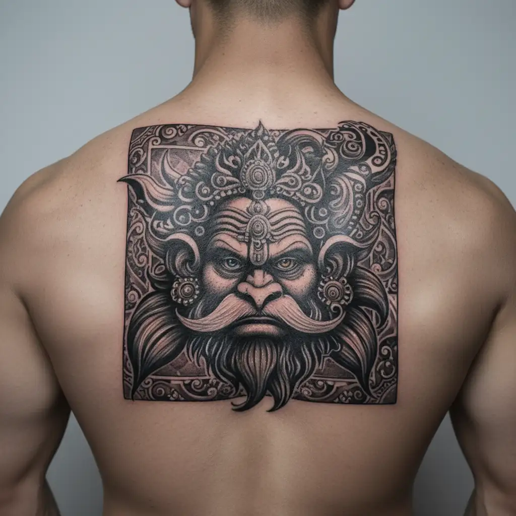 lord Narasimha face with naamam on forehead tattoo design idea