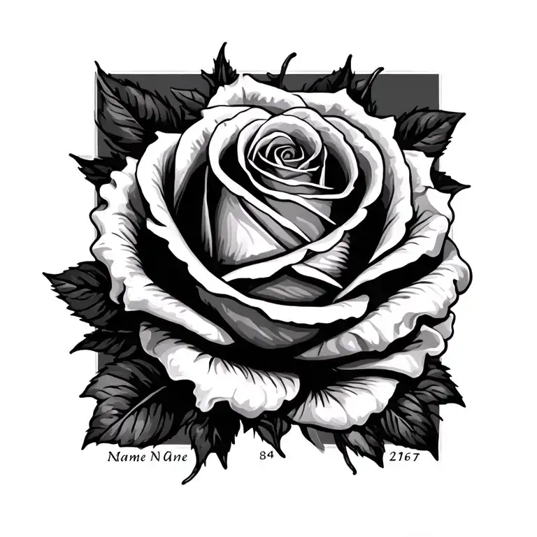 Rose with first name granny and date of birth tattoo design idea