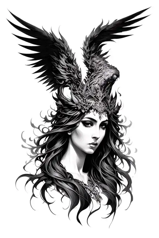 Nemesis goddess emerging representing imagination tattoo design idea