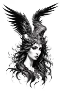 Nemesis goddess emerging representing imagination tattoo design idea