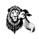A detailed illustration of a lion and a lamb peacefully coexisting, symbolizing peace and harmony in Christianity tattoo design idea