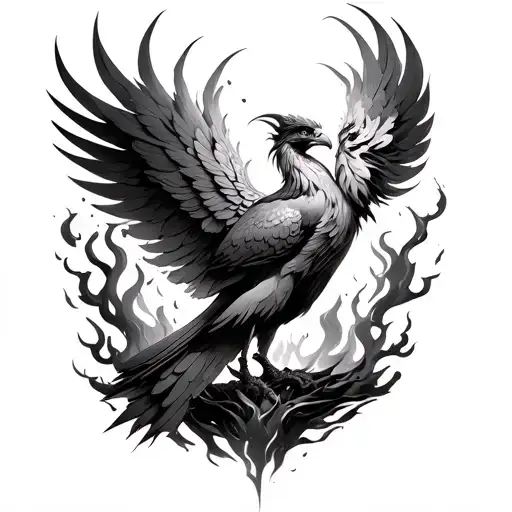 feminine phoenix rising from the ashes tattoo design idea