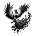 feminine phoenix rising from the ashes tattoo design idea