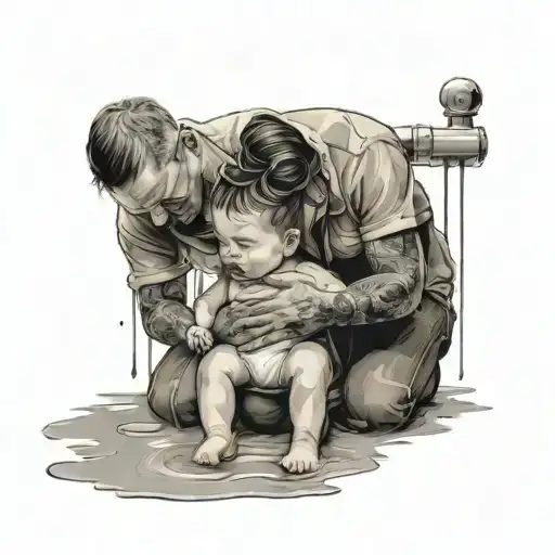 A small child being showered by parents tattoo design idea