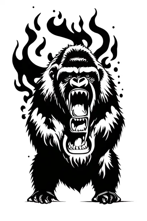 roaring gorilla face within vase flame tattoo design idea