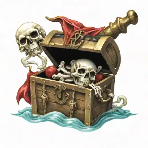 treasure chest with jolly roger tattoo design idea