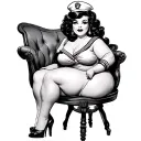 black chubby pin up girl sitting sailor style tattoo design idea