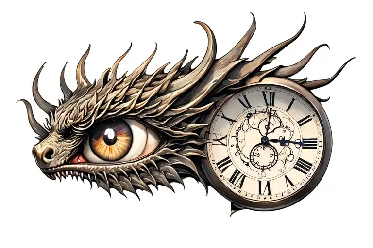 mechanical clock with a wrapped dragon eye tattoo design idea