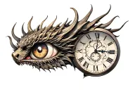 mechanical clock with a wrapped dragon eye tattoo design idea