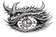 mechanical clock with a wrapped dragon eye tattoo design idea