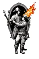 st Florian protecting a fire fighter who is putting out a fire tattoo design idea