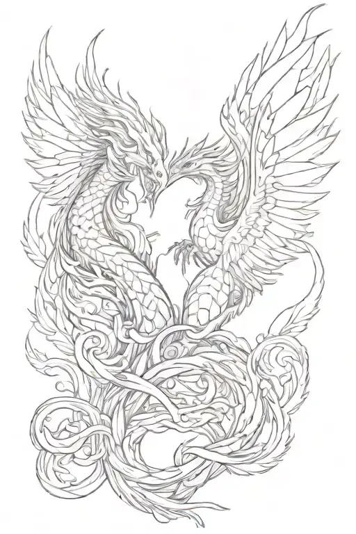 phoenix and dragon wrapped tattoo design idea