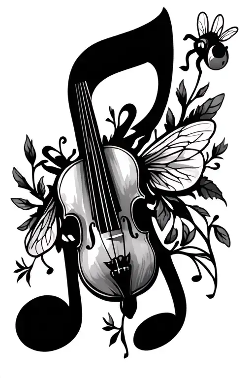 Music Note, viola, bumble bees cute and somple  tattoo design idea