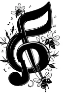 Music Note, viola, bumble bees cute and somple  tattoo design idea
