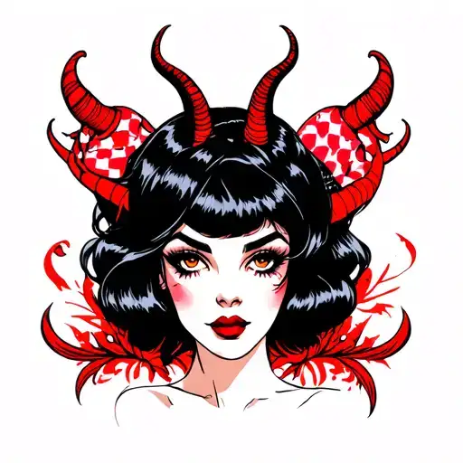 devil girl pinup girl black hair tattoo design idea
