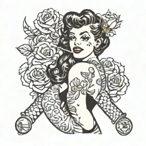 diabetic type 1 and needle and pin up girl  tattoo design idea