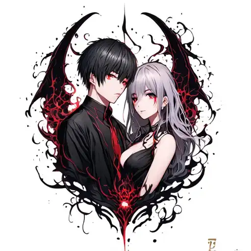 Ken kaneki and liz tokyo ghoul surrounded by demonic tattoo design idea