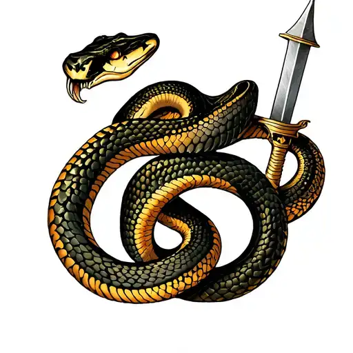 snake dagger wrapped tattoo design idea