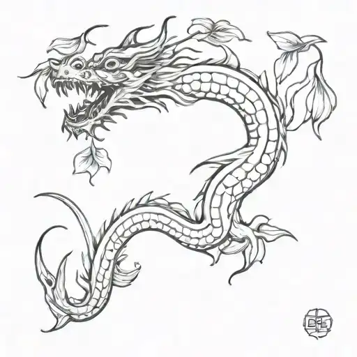 chines dragon and a lily flowers growing tattoo design idea