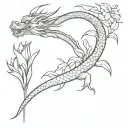 chines dragon and a lily flowers growing tattoo design idea