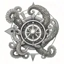 octopus compas roulette wheel surrounded tattoo design idea
