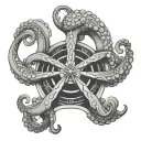 octopus compas roulette wheel surrounded tattoo design idea