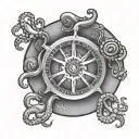 octopus compas roulette wheel surrounded tattoo design idea