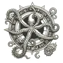 octopus compas roulette wheel surrounded tattoo design idea